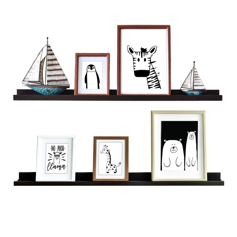 WELLAND Vista Photo Shelf Picture Ledge Floating Wall Shelves, 36-inch, Set of 2, Espresso - Image 1